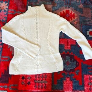 Saks Fifth Avenue Cream Cowl Neck Sweater with Chunky Cable Knit